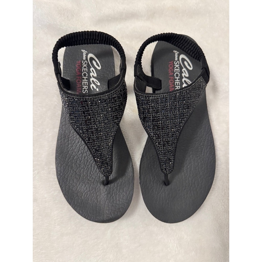 Skechers Cali Meditation Rock Crown Black Rhinestone Yoga Foam Sandals 119293 8